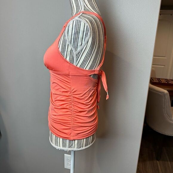 Athleta Ruched Swim Tank Orange Halter Style Small - Picture 3 of 7
